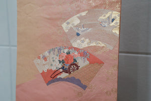 ●　名古屋帯　サーモンピンク　扇　鶴　花　NA-45